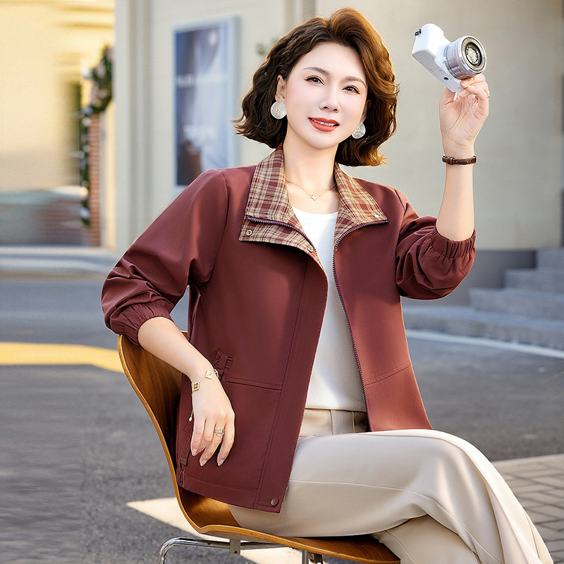 时尚妈妈春秋外套风衣2026春季新款洋气休闲夹克中老年女装上衣女