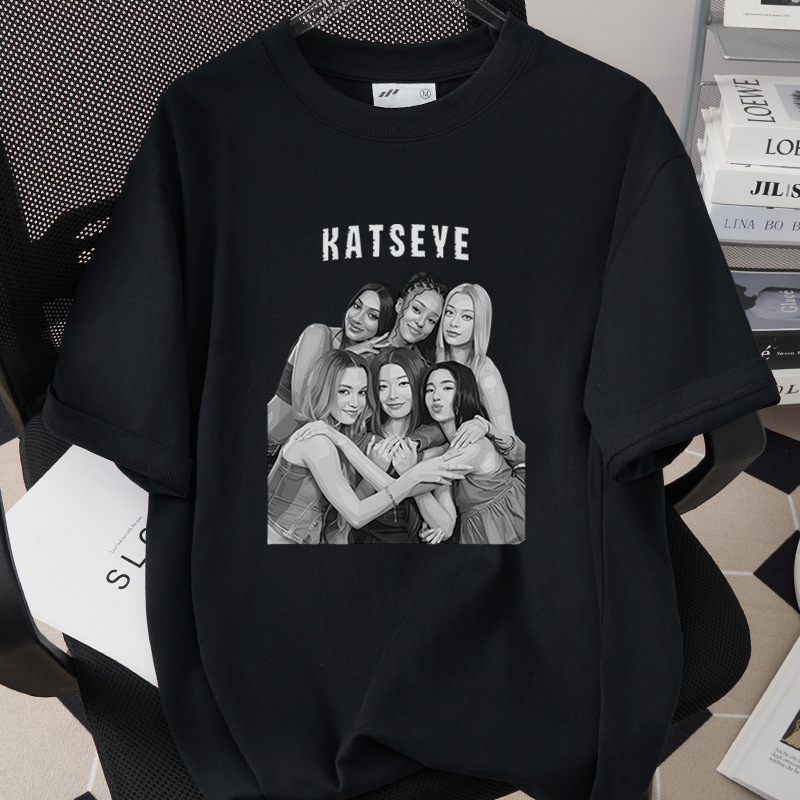 Korean Girl Group Katseye Retro Style T-Shirt Amazon Loose Top 260g Pure Cotton Short-Sleeved 60123-5 Korean Girl Group Katseye Retro Style T-Shirt Amazon Loose Top 260g Pure Cotton Short-Sleeved 60123-5