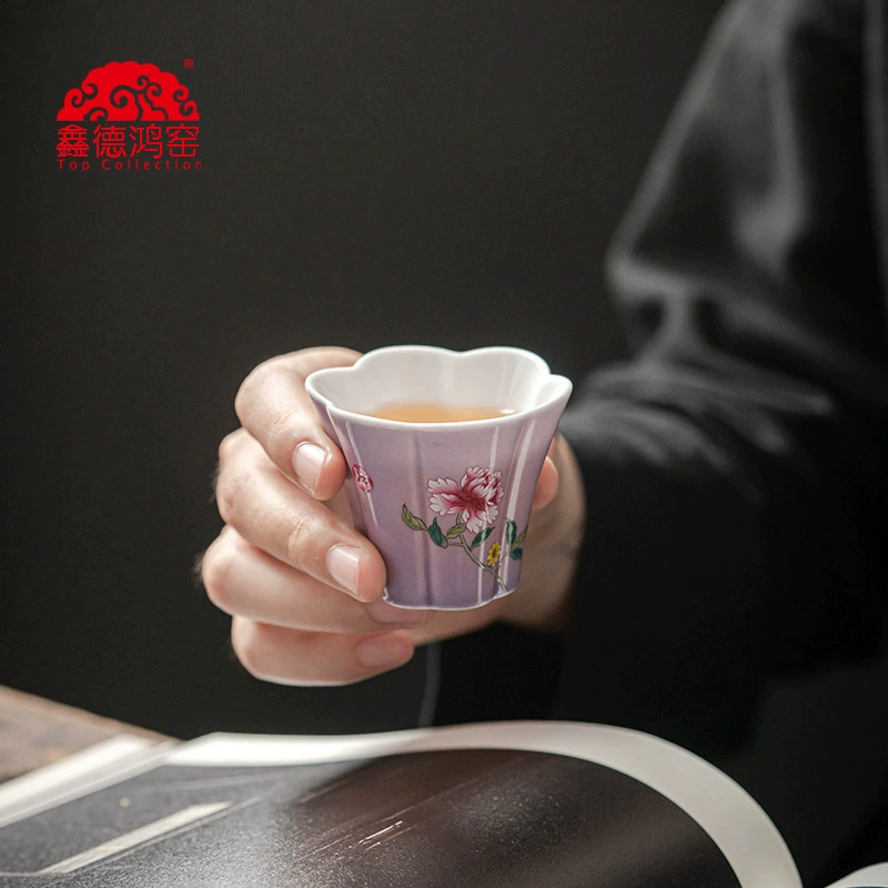 德鸿窑 Dielianhua flower mouth cup macaron glaze ceramic tea cup master cup female tea set tea cup drinking tea