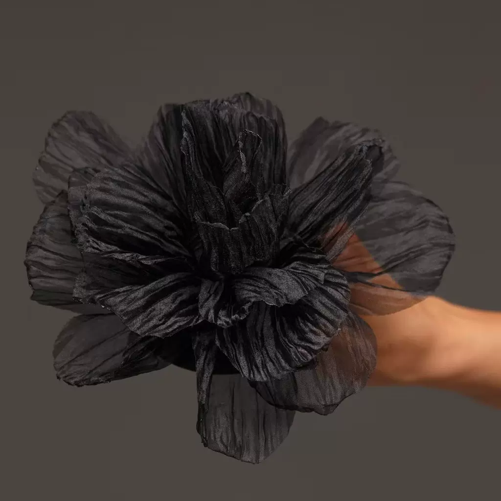 20cm皱纱烧边花朵山茶花玫瑰花diy头饰鞋花胸花服装辅料配件大花