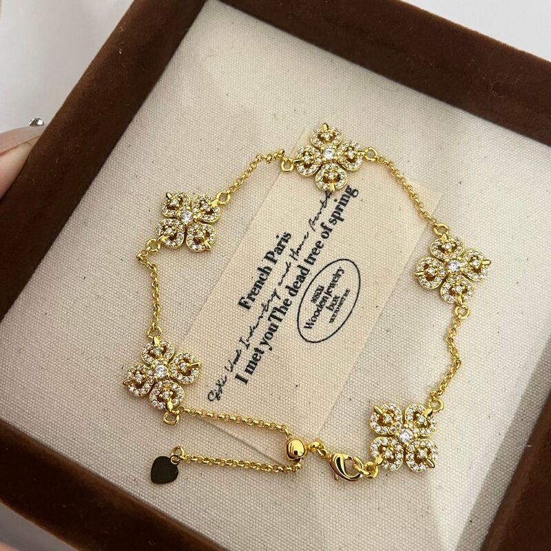 Little Red Book's Same Style Ancient Cross Vajra Pestle Five-Flower Bracelet for Women with Full Diamond Snowflake Bracelet