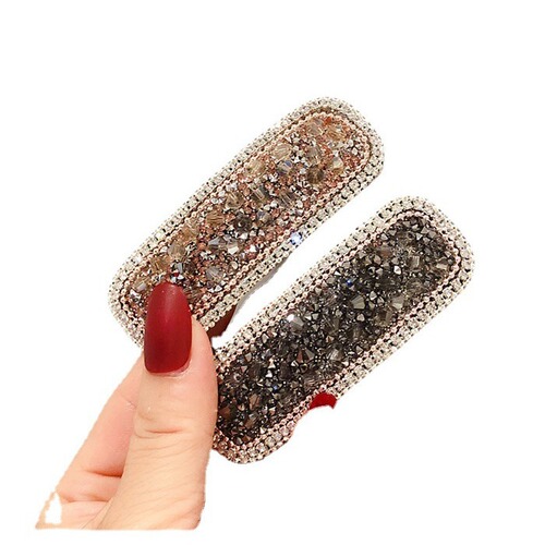 Glass glazed hairpin side clip girl's simple full diamond side bangs clip rhinestone broken diamond BB clip on the back of the head
