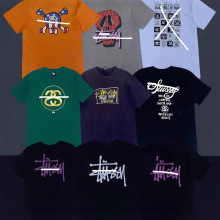 跨境外贸批发潮牌斯图西stussy集合短袖T恤情侣休闲宽松打底衫男