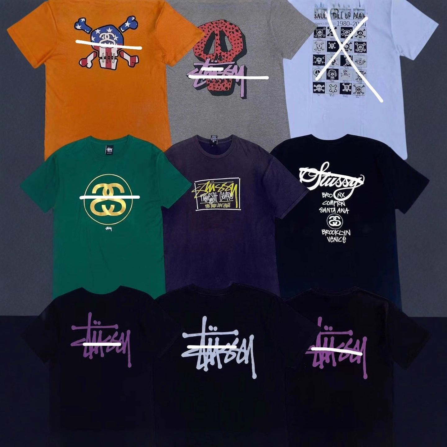 跨境外贸批发潮牌斯图西stussy集合短袖T恤情侣休闲宽松打底衫男