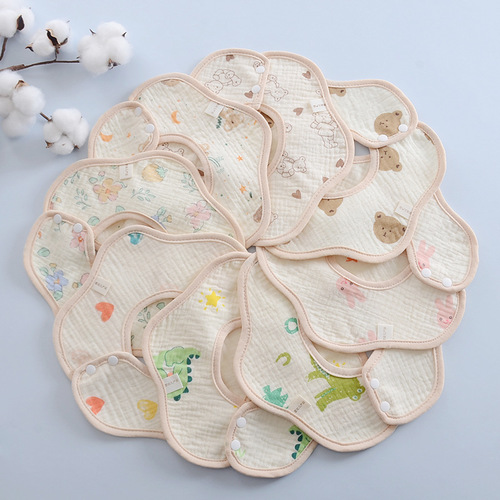 Baby cotton bib Class A 360-degree rotating TPU waterproof spit napkin cartoon printed water-absorbent petal bib