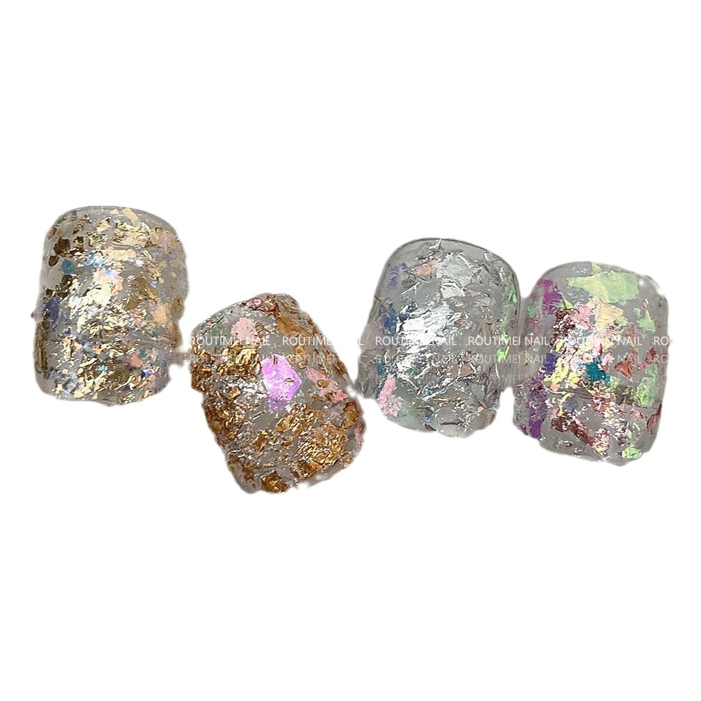 Nueva manicura sueño hielo cristal resalte Opal brocado en polvo delicado súper brillante parche de uñas japonés decorativo papel lámina oro