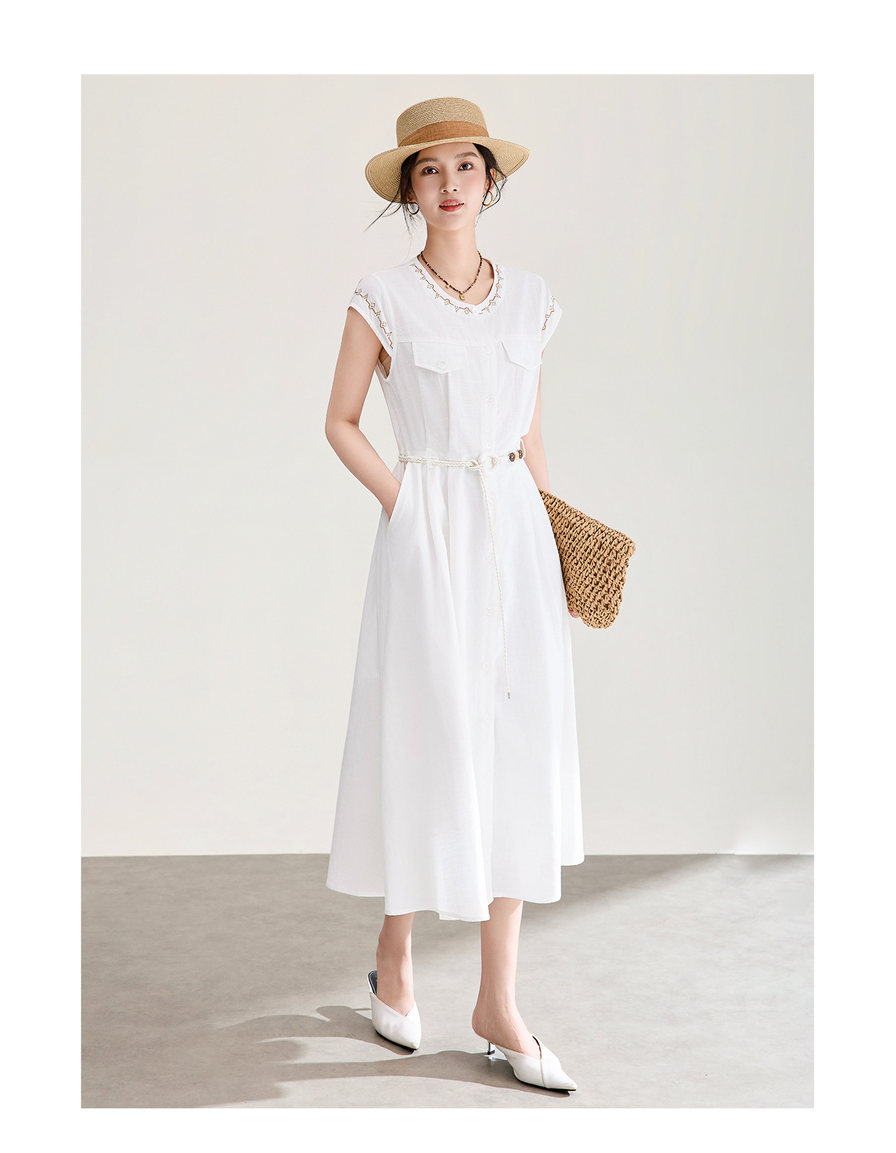 Đầm maxi nữ thắt eo chất liệu tơ tằm phối ren thêu hoa, dáng suông nhẹ, tay ngắn — màu sắc chi tiết 12
