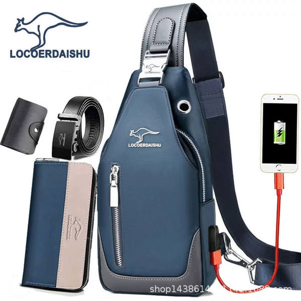 Chest Bag Oxford Cloth Shoulder Crossbody Bag 2023 New Rechargeable Small Backpack Men's Casual Hanging Bag Trendy