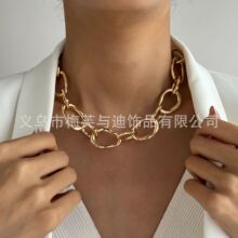 欧美跨境热销复古锌合金锁骨朋克夸张街头嘻哈粗颈链几何单层