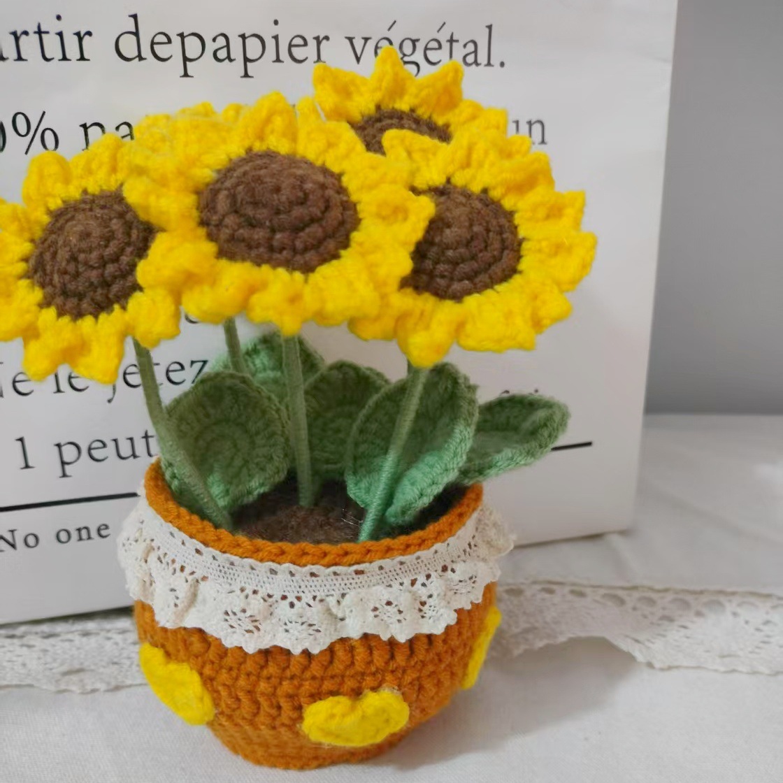 Productos acabados de lana tejida a mano flor de punto de hippopotamus imitación flor inmortal flor creativa ganchillo decoración ornamentos florales