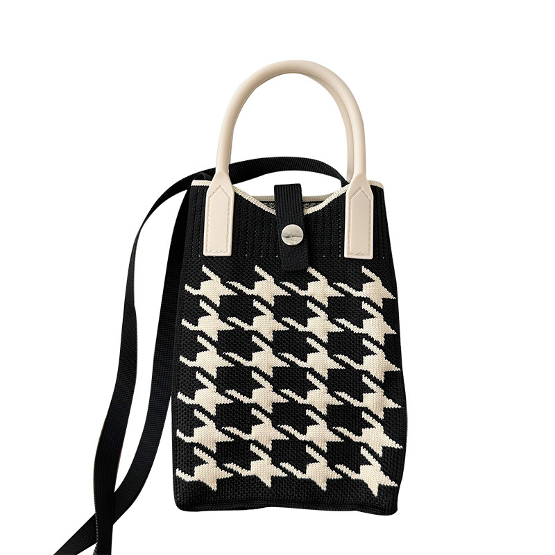 Nicho de diseño de color contraste mil pájaros tejido mini bolso de teléfono móvil coreano versátil para viajar a la calle bolso de hombro para mujeres