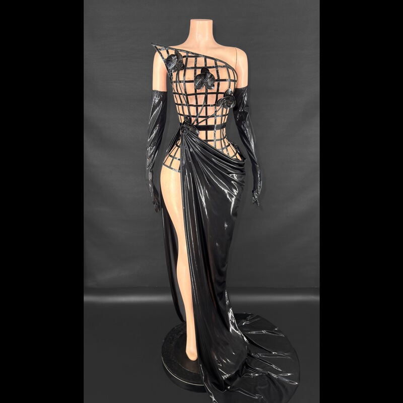 Cross-Border Slim-Fit Fishbone Floor-Length Dress with Gloves, Evening Gown, Vacation Dress, New Summer Sexy Women's Clothing