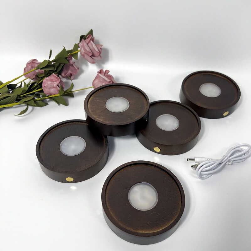 Round Crystal Luminous Wooden Base Solid Wood Led Night Light Base Aromatherapy Night Light Gift Ornaments Ready for Sale