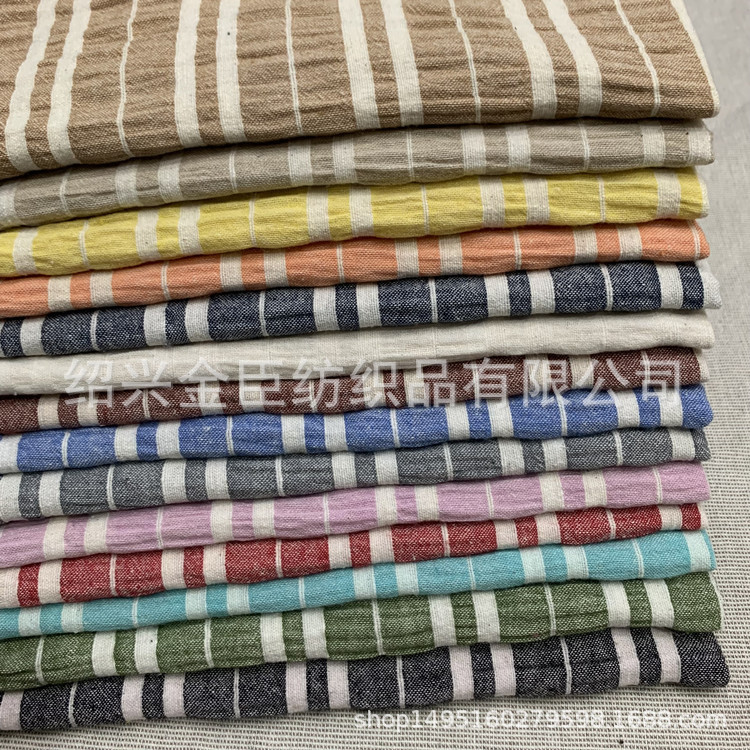 现货供应14色亚麻棉绉布 棉色织绉布 亚麻色织 条纹 时装布 现发
