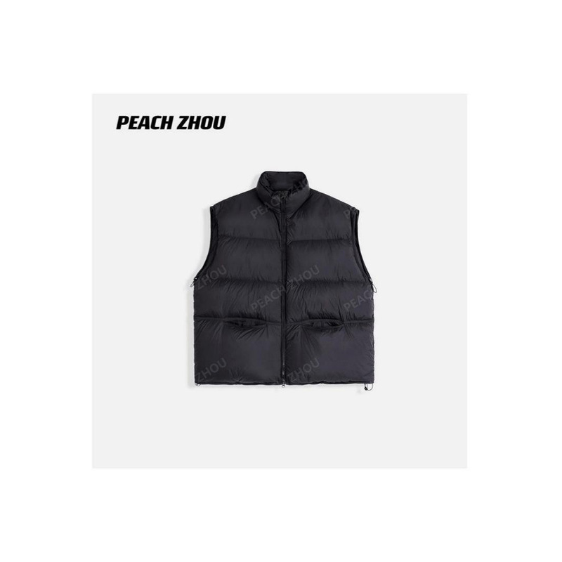 4252 # "Peachzhou" Double-Pocket Quilted 90% White Duck down Loose Stand-Collar Loose Vest down Jacket for Women