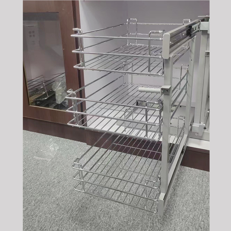 Esquina del gabinete transfronterizo completamente abierta, pequeño monstruo, canasta de tiro de tres capas, cocina, rejilla de almacenamiento de cajón de línea redonda incorporada, esquina