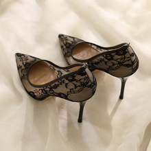 透气蕾丝网纱高跟鞋女2023年新款夏季设计感小众气质尖头细跟单鞋