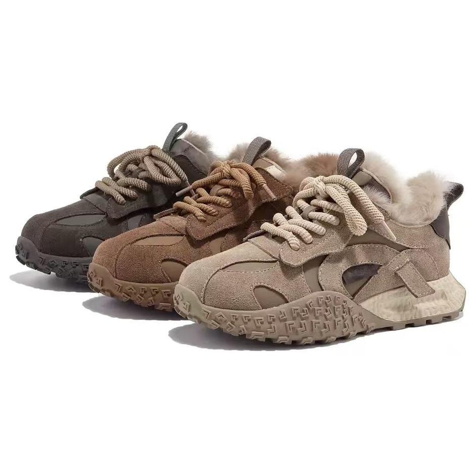 兔毛德训鞋女鞋真皮阿甘鞋防滑保暖运动鞋经典复古系带百搭休闲鞋