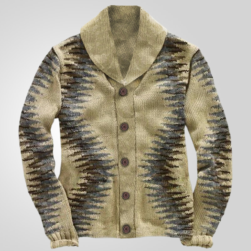 Cross-Border Men's autumn and winter retro thickened jacquard sweater thick needle heavy industry cardigan sweater coat SY0074