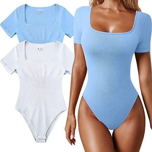 European and American style summer women's yoga one-piece dress, ribbed short-sleeved workout bodysuit
