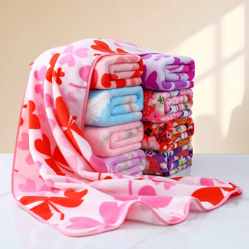 珊瑚绒印花浴巾70*140 加厚吸水不掉毛跨境沙滩巾超强吸水