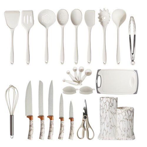 Silicone Pot Spatula Soup Spoon Set of 25 - Non-stick Silicone Spatula, Gold-plated Knife, Nordic Silicone Kitchenware Set for Wholesale