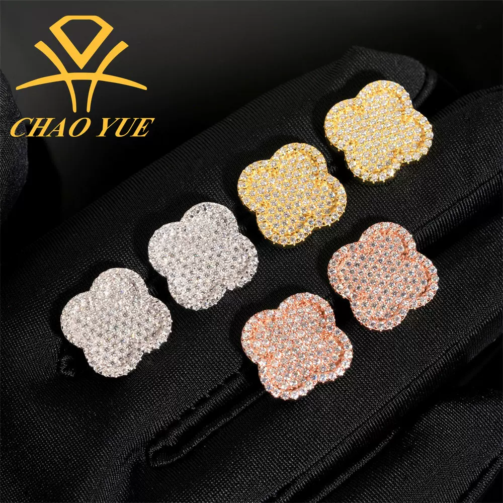 跨境热销款15mm个性男女士花朵耳钉s925银vvs莫桑石欧美库存供应