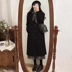 2025新款小个子呢子大衣女赫本风秋冬韩系感加厚黑色毛呢外套