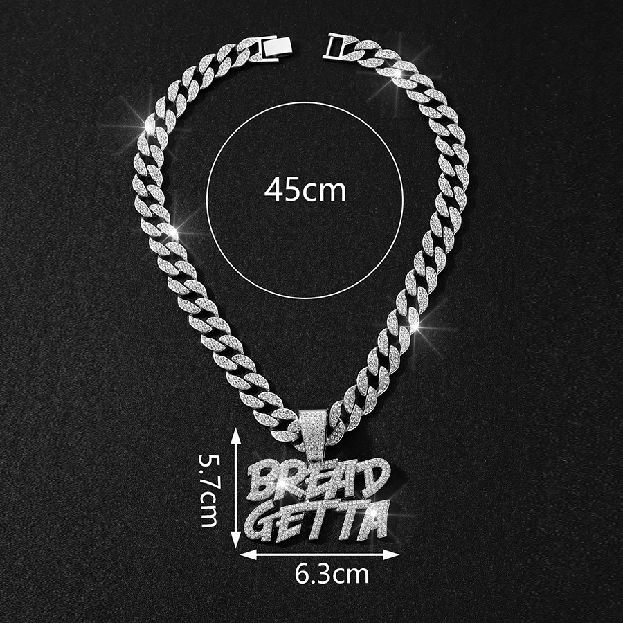 Aleación de diamante completo Hip-Hop BREAD GETTA doble colgante alfabético creativo de personalidad europea y americana para hombres y mujeres