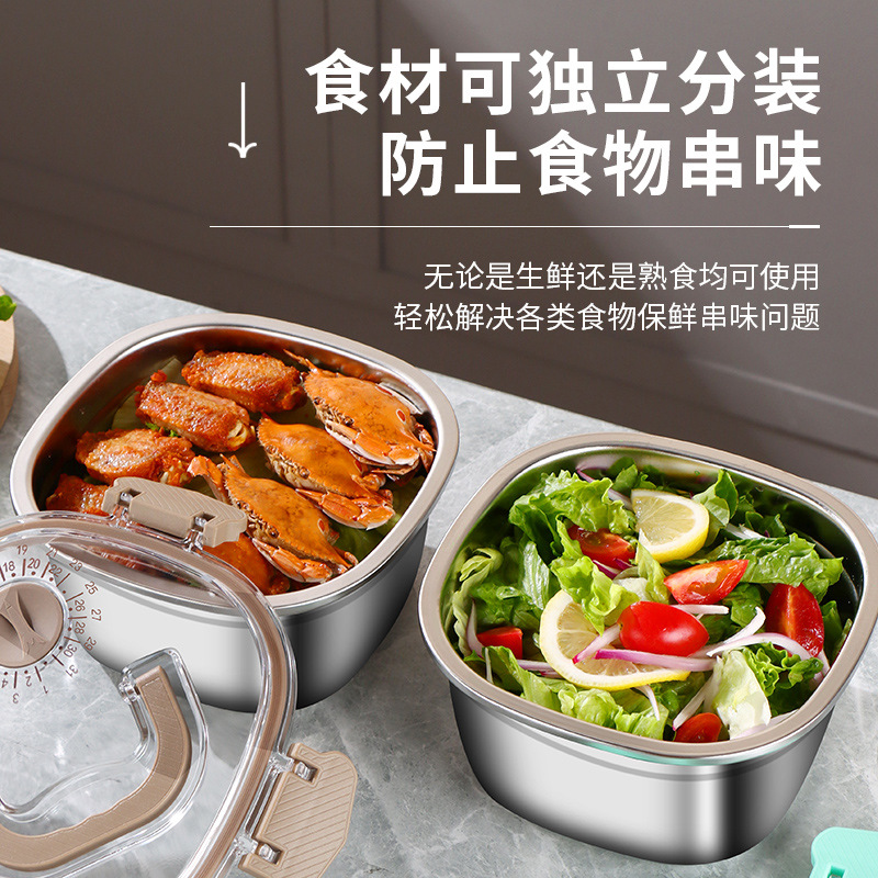 Caja de conservación fresca de acero inoxidable 304 con tapa, lonchera portátil para estudiantes de oficina de gran capacidad, caja de almacenamiento sellada para el hogar