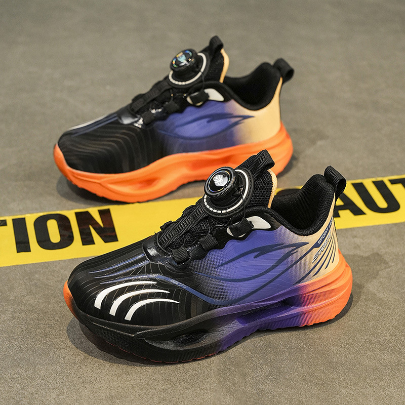 Niños callejera de marea zapatos 2025 nuevos niños coloridos zapatos transpirables casuales giratorios botones zapatos de corrida al aire libre para niñas