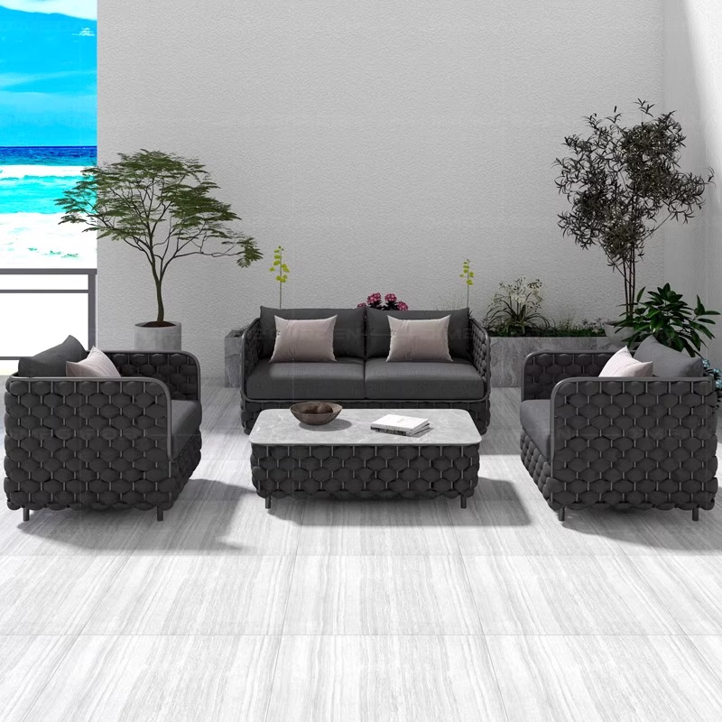 Sofá nórdico al aire libre patio terraza hotel jardín silla de caña sofá diseñador interior y exterior muebles de caña impermeables