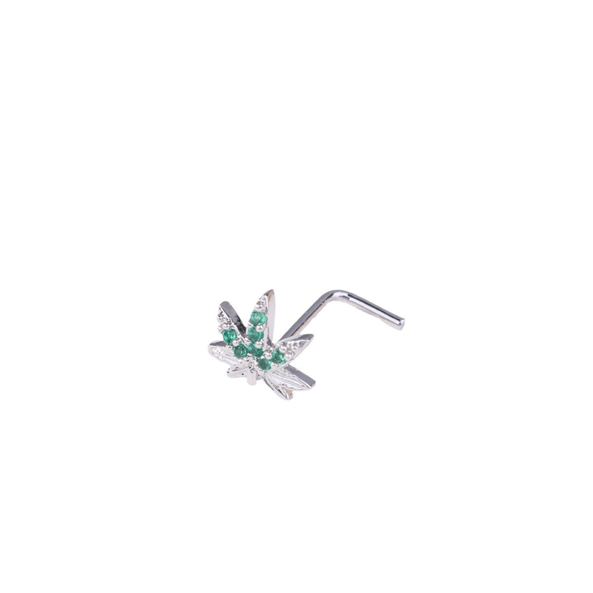 Green Diamond Maple Leaf Stud Zircon Ring Unisex Jewelry_voghion.com