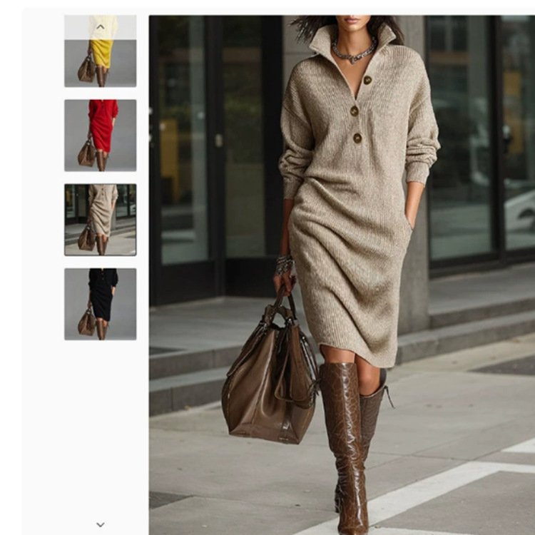 2026 New European and American Style Autumn Casual Button-Down Loose Straight Knit Mid-Length Sweater Dress 2026 New European and American Style Autumn Casual Button-Down Loose Straight Knit Mid-Length Sweater Dress