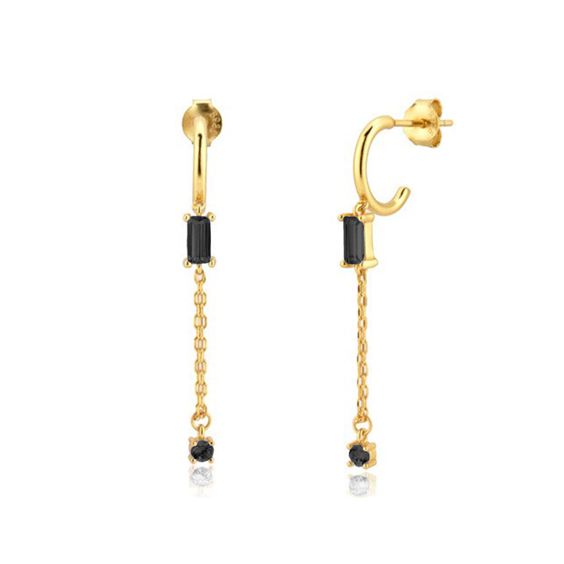 10g Weight PVD Coated Gold Plating Process 925 Sterling Silver Ear Needle Material 18K Real Gold Plated Plating Material Artificial Gemstones Inlay Material Earrings Classification Wedding, Travel Occasion Copper Material Geometric Pattern Women'S Gender Retro Style Fashion Black Zircon Geometric Round Copper Earrings 3