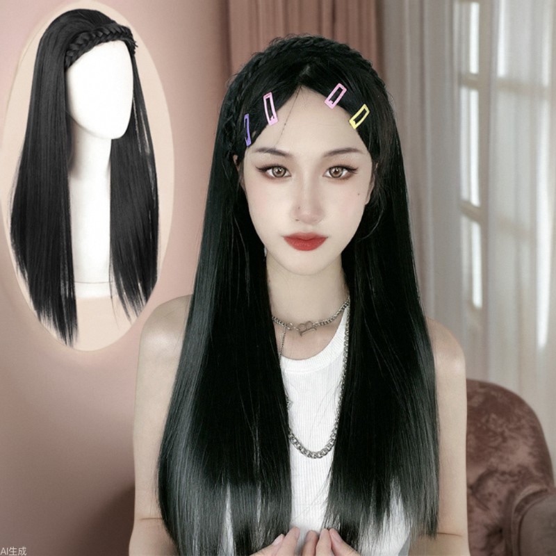 Peluca de las mujeres pelo largo y recto Twist trenza diadema alta parte superior del cráneo Peluca de una pieza en forma de U Peluca de media cabeza fábrica al por mayor