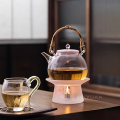 瑠璃暖茶温茶炉蝋燭加熱台座和風茶こし煮茶こしオフィス小型温茶器煮茶こし