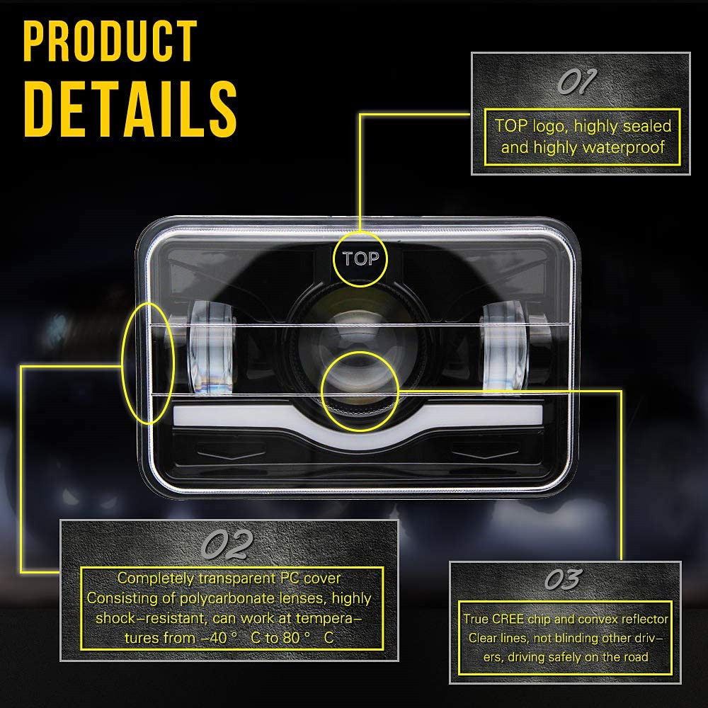 Wave 5inch Wrangler Square 4X6 Headlight Integrated High and Low Beam Car Led Headlight Off-Road Vehicle Modified Headlight