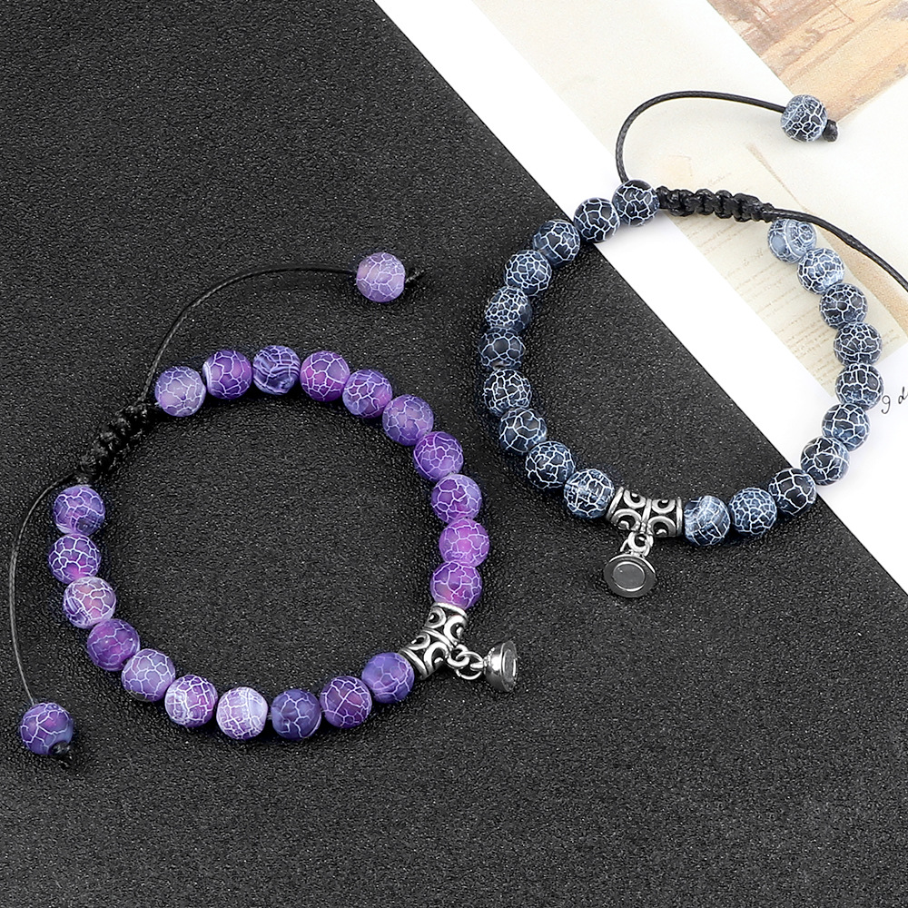 Kreatives gewebtes handgefertigtes Perlenarmband für Paare, runder Magnetschnallen-Saugnapf-Handschmuck für Freundin, weibliches Armband_voghion.com