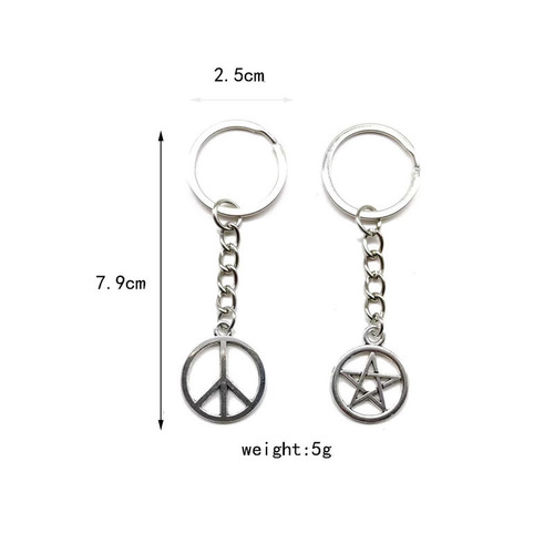 Cross-border retro electroplated alloy peace sign keychain five-pointed star keychain bag and car ornament decoration