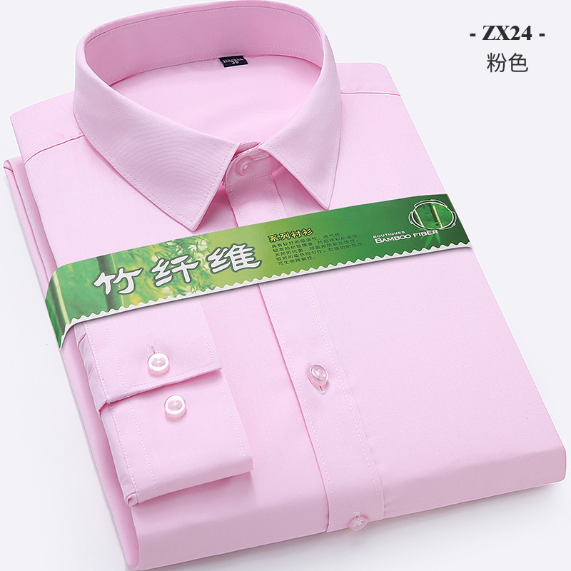 Camisa de manga larga de los hombres fibra de bambú antiarrugas ropa de trabajo profesional ropa formal color sólido rayas camisa casual delgada hombres