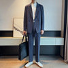 2021秋冬新款韩版宽松男士条纹面料休闲西装二两件套纯色西服套装|ms