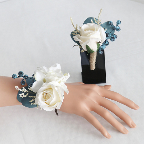 Wedding bride and groom corsage artificial flower business meeting corsage wedding bridesmaid sister wrist flower banquet hand flower