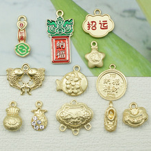 中国风手绳吊坠diy合金饰品配件好寓意福字平安锁手链小挂件批发