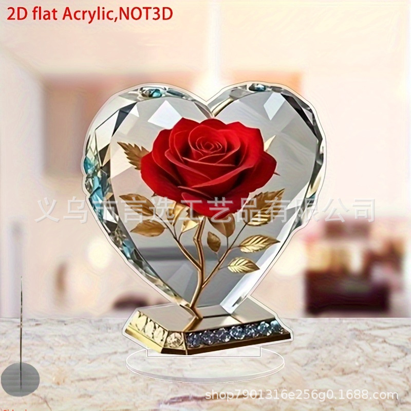 Cross-Border New Product Hot-Selling Acrylic Rose Ornaments 2D Plane Ready Stock