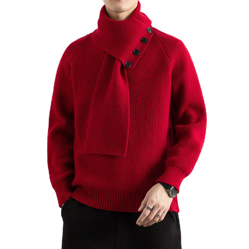 Explosiones transfronterizas de tamaño grande turban desmontable camisa de punto suéter masculino botón de sentido superior otoño invierno fábrica al por mayor