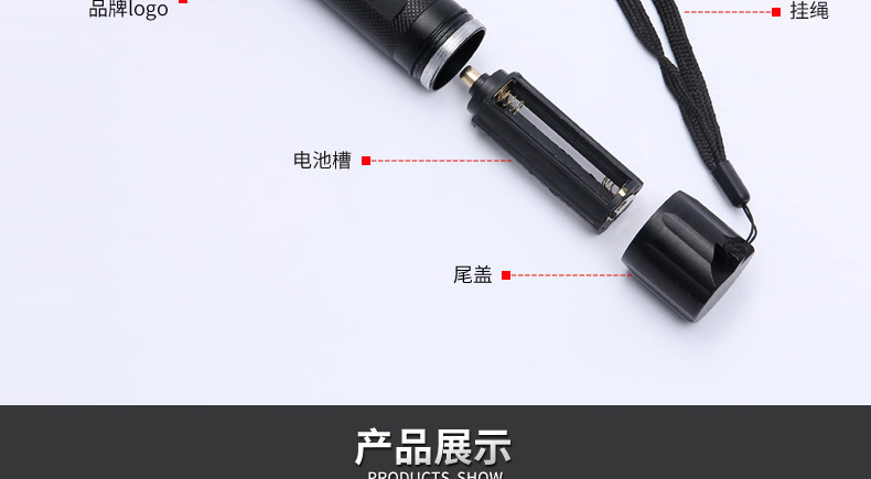 Strong light flashlight aluminum alloy three-gear zoom led charging flashlight household lighting outdoor long-range security flashlight
