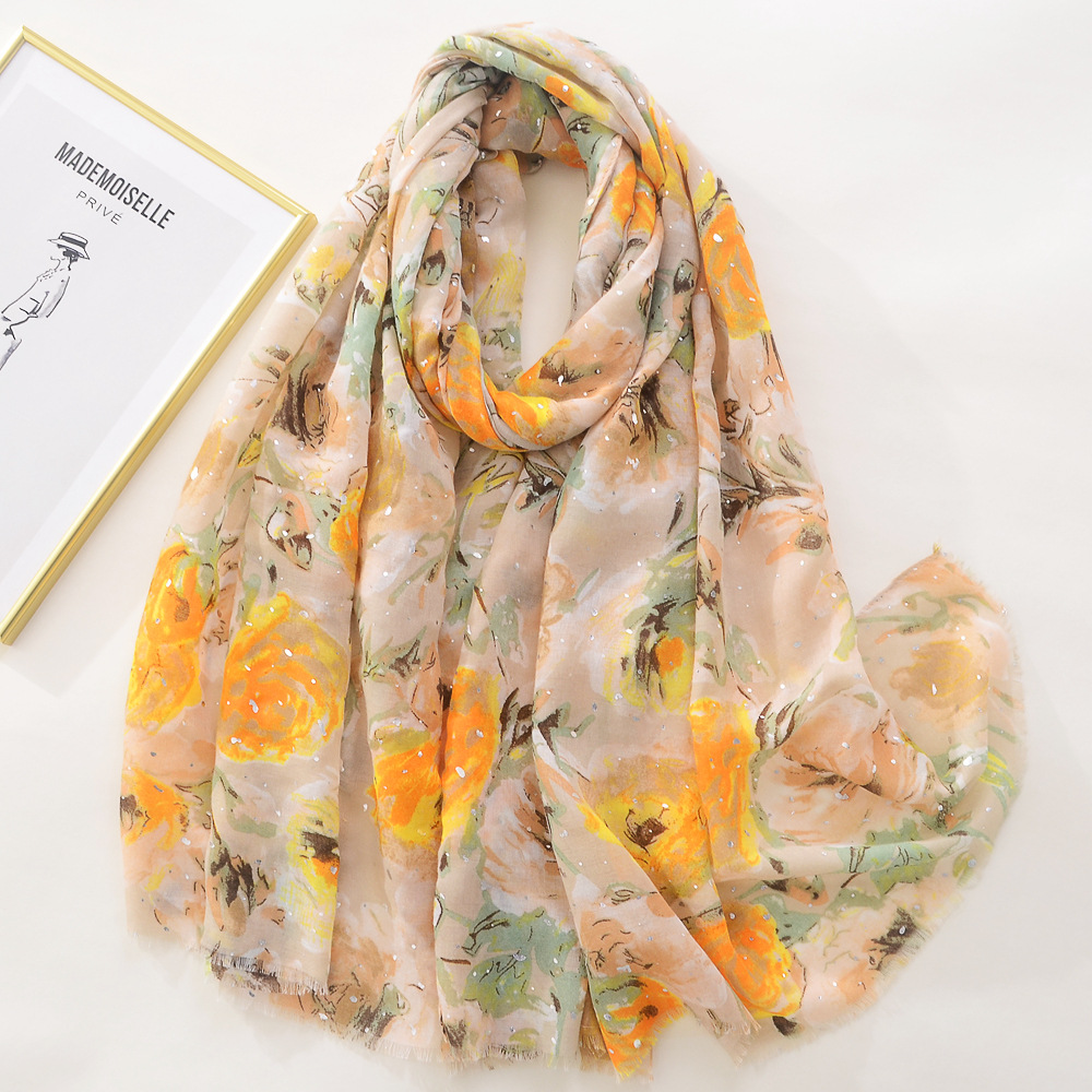 El Comercio exterior europeo y americano romántico subió la primavera de la decoración de plata del dorado y el verano nuevo algodón occidental del todo-fósforo del estilo y la bufanda de seda de la sensación del lino para las mujeres