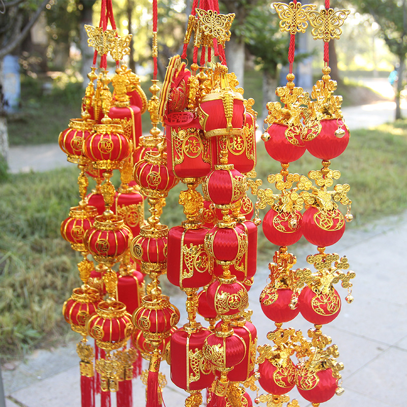 新款灯笼串丝光球红球节日装饰中国风挂饰场景布置厂家直销新年挂