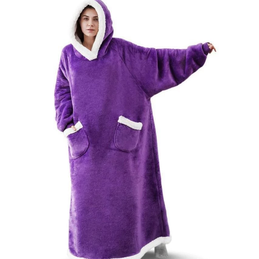 Хватит-пух утолщенный удлиненный пижама теплая телевизионное одеяло на открытом воздухе холодостойкая ночная одежда пара свитер, чтобы держать флис, чтобы согреться